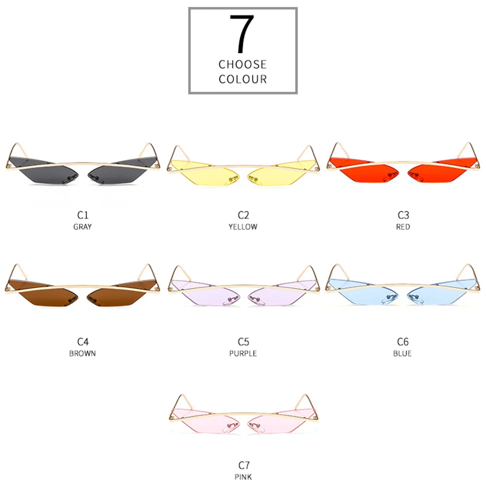 Vintage Cat Eye Sunglasses Unisex Multicolor Frameless Eyewear_voghion.com