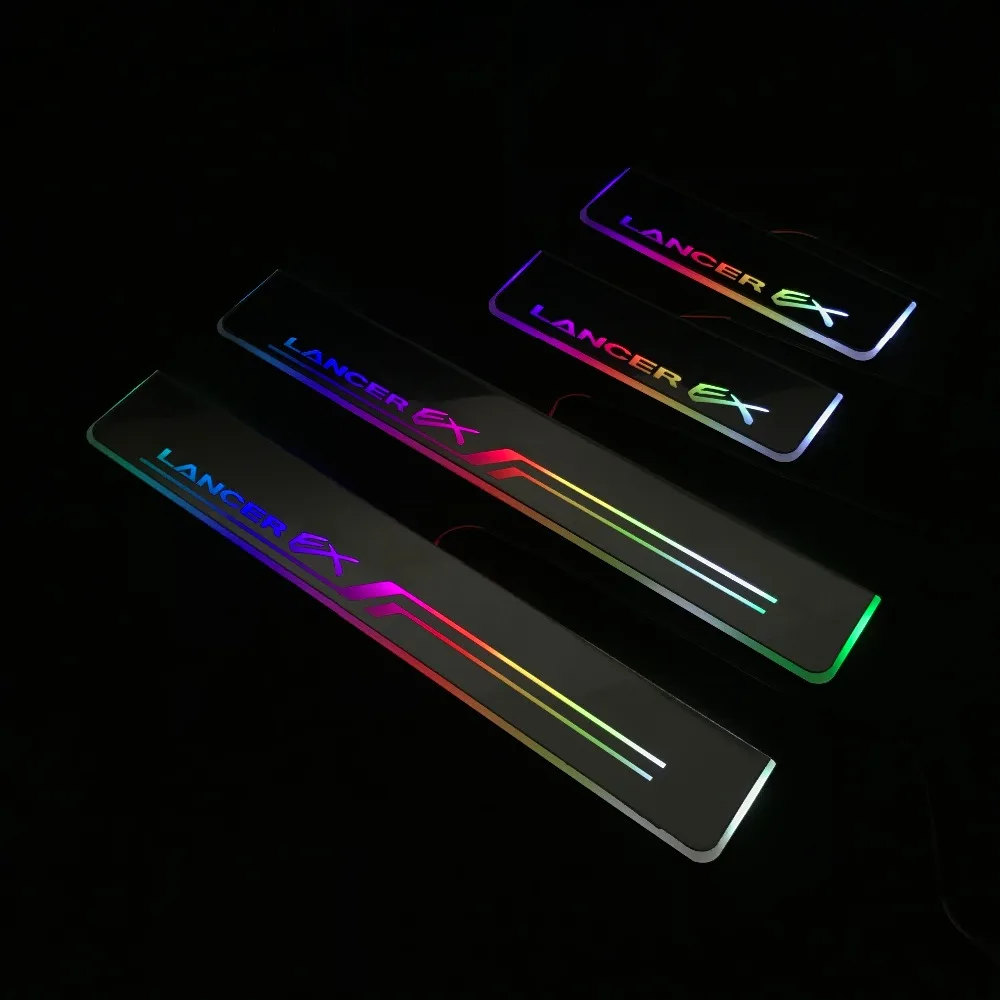 RQXR led движущиеся двери потертости для Mitsubishi Lancer ex динамический порог пластина плоская подкладка накладки rgb плавный свет, 4 шт