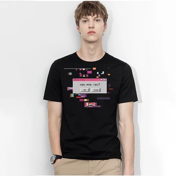 

Text How Are You Pattern Tee Shirt Male Computer Mosaic Clothing T-Shirt For Male Vintage Korean Tops Oversize Tshirts Man
