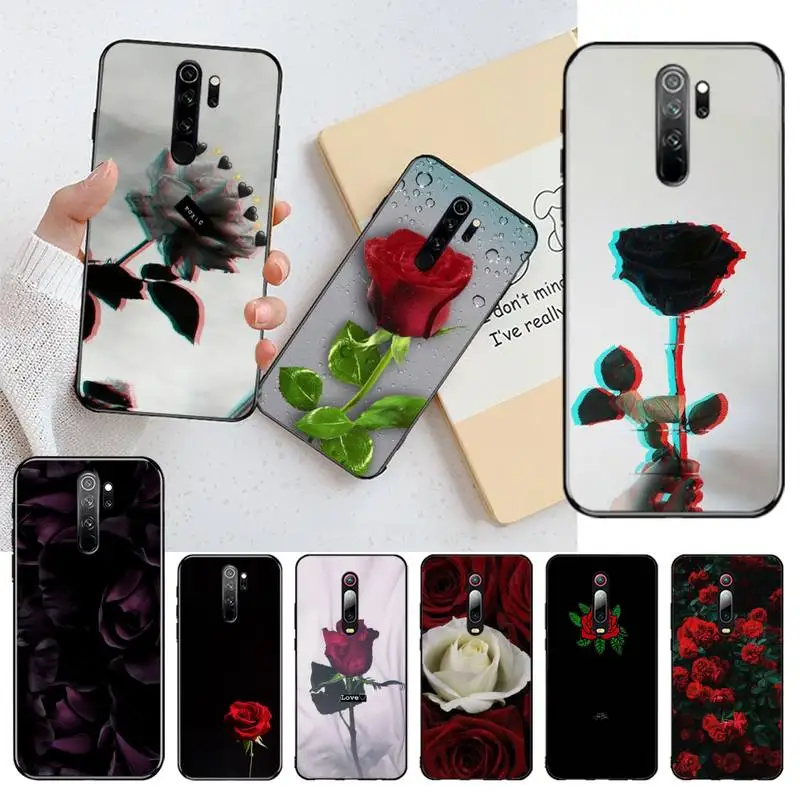 Цветок красная роза цветок черный мягкий чехол для телефона из ТПУ Redmi Note 9 8T 8A 7 6 6A