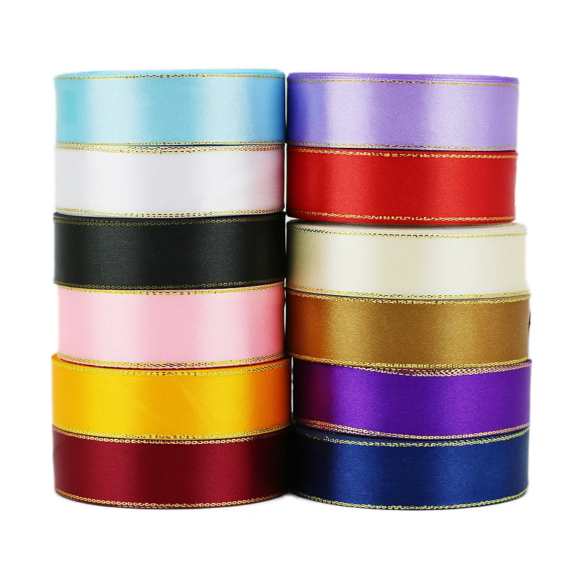 Satin White Ribbon Gold Edge, 10mm White Edge Satin Ribbon