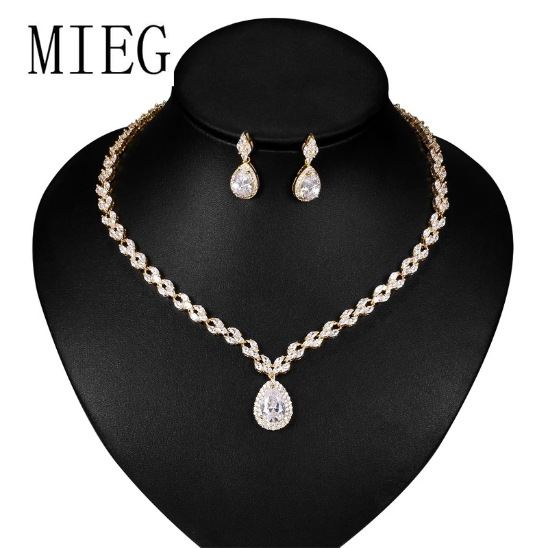 

MIEG Teardrop and Marquise Cubic Zirconia Tennis Necklace and Drop Earrings Bridal Jewelry Set