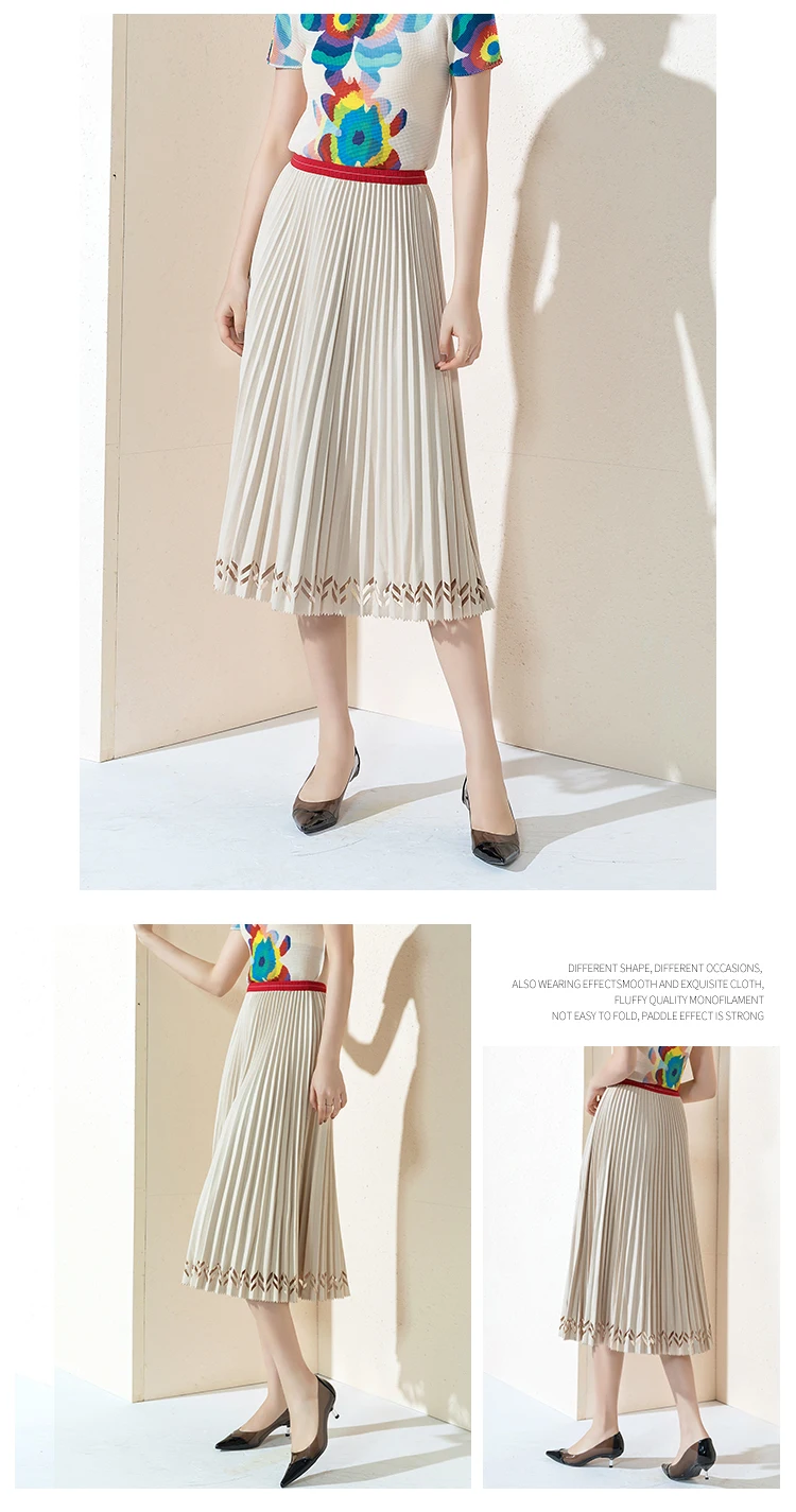 High waist Pleated skirt Medium length A skirt Autumn and winter Fold Hollowed out Thick money Skirt