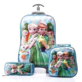 

Disney 3D Stereoscopic Frozen Anna Elsa Children Traveling Case Cartoon Kids Three-piece Trolley Schoolbag Birthday Gift M4645