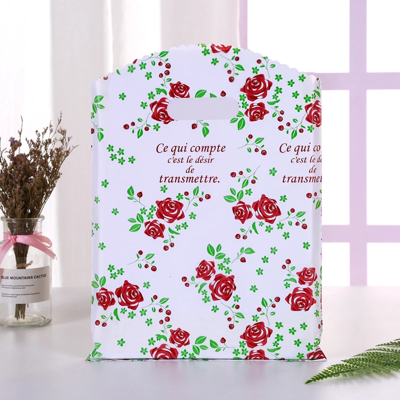 

50pcs 20*26cm Plastic Handle Bag Small Jewelry Packing Bag Party Favor Bags For Candy Cookie Gift Box Packaging Bag