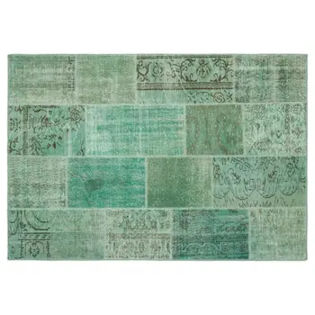 

Handmade Green Vintage Overdyed Patchwork Area Rug 160x231 Cm-5'3''X7'7''