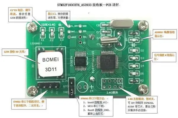 

PKE Keyless Low Frequency Wake Up As3933 Development Board Fixed Code STC Source Code STM32F103