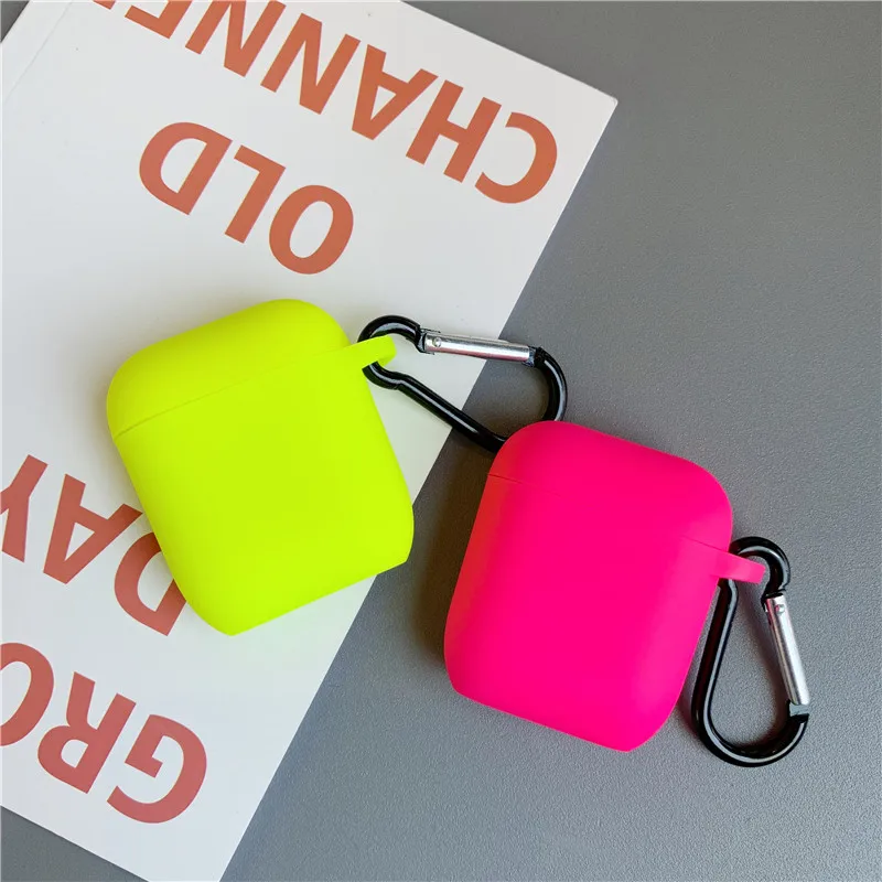 Флуоресцентный цветной чехол для Apple Airpods, Одноцветный защитный чехол для наушников с Bluetooth, чехол для наушников Air pods 2 1