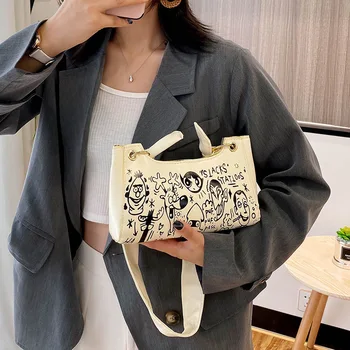 

2020 new graffiti fashion handbag high quality Black Canvas Shoulder Bag thick shoulder strap Bag Messenger Bag
