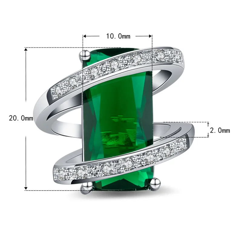 Целлюлозное кольцо 925 пробы для женщин с 10*20 мм прямоугольные изумрудные Драгоценные Камни серебряные ювелирные изделия Подарок на годовщину Размер 6-10