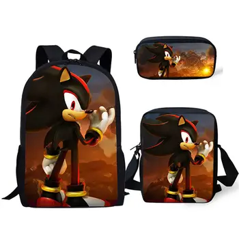 

2020 Children Bookbag Sonic The Hedgehog 3D Printed Cartoon School Bags Set 3Pieces Boys Cool Kids Backpack School Bag