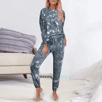 

Womens Tie Dye Printed Long Pajamas Set Long Sleeve Tops And Pants PJ Set Loungewear Nightwear Sleepwear Autumn Plus Size