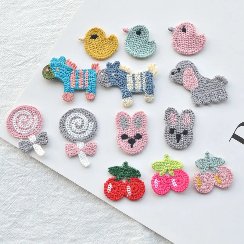 

5pcs/lot Cute Cherry Bird Pony Puppy Applique Fabrics DIY Headwear Child Clothing Ring Sewing Patch Garment Accessories