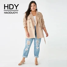 HDY Haoduoyi Новая мода осень досуг стиль сплошной цвет Замша двубортный кружевной небольшой плащ ветровка большого размера