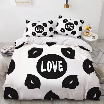 

Simple Quilt Cover Sets Custom Design White Bed Linen Pillow Slips 200*230cm Single Full Twin Double Size Love 3D Bedding Set