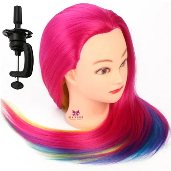 

Synthetic hair Hairdressing Mannequin Colorful Hair Wig Head 26''Salon Design Hairstyle Training Head Dummy Doll Styling + Clamp
