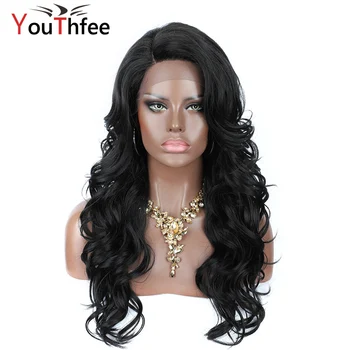 

Youthfee Synthetic Lace Front Wigs for Women Kanekalon Wavy Curly Glueless Realistic Looking Frontal Lace Wigs Hair Short Wigs