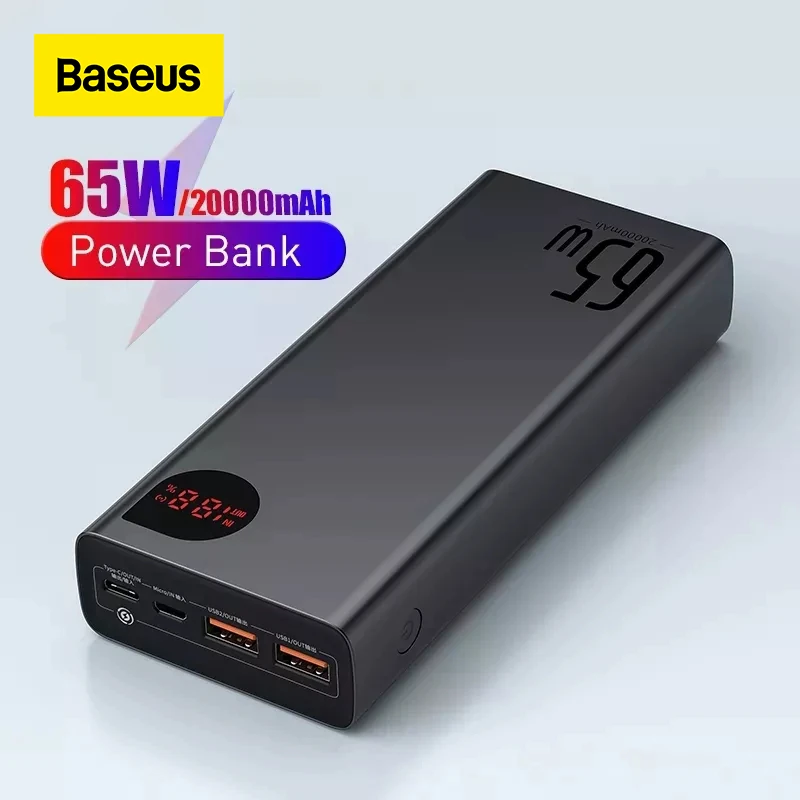 Baseus 65W Power Bank 20000mah PD QC 3.0 Fast Charging Powerbank External Batteries Portable Charger for Phone Laptop Tablet mini power bank