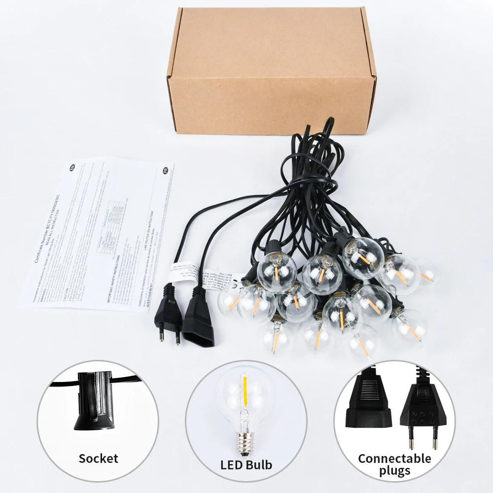 24.6FT Fairy String Light G40 LED Globe Party Garland String Light Warm White 15 Clear Vintage Bulbs Decorative Outdoor Backyard