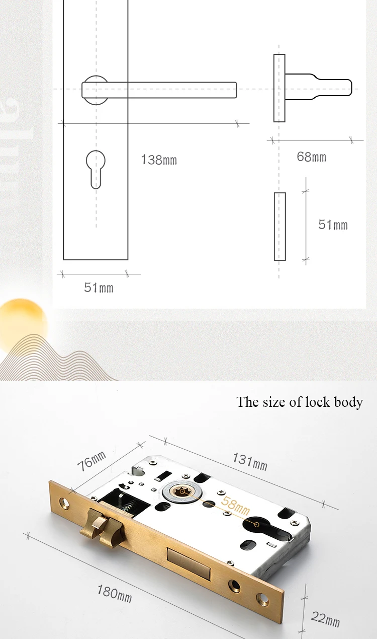 Современный/Золотой беззвучный дверной замок из твердой латуни, модный межкомнатный квадратный дверной замок, Противоугонный замок для ворот, мебельная фурнитура