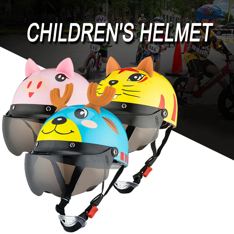Электрический автомобиль Sccoter дети половина шлем Детская безопасность мальчик девочка мультфильм мотоциклетный шлем с Goggle козырьки для от 3 до 10 лет