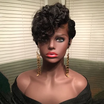 

Pixie Cut 13x4 Short Curly Bob Wigs Remy Peruvian 130% Density Lace Front Human Hair Wigs For Women Bleached Knots