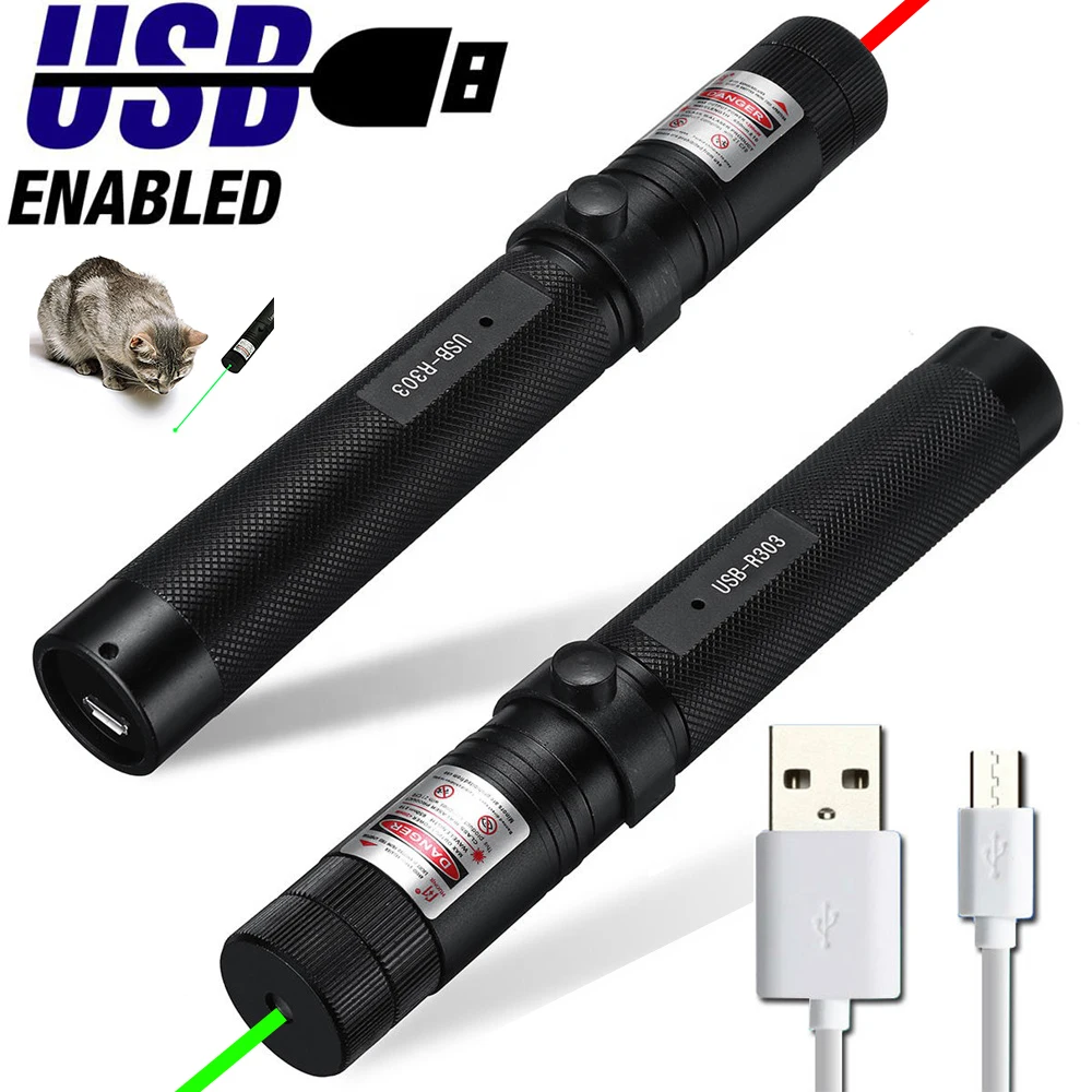 Лазерная указка высокой мощности перезаряжаемый от USB зеленый лазер 303 с