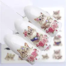 WUF 1 шт. Горячая наклейка для ногтей ведущая завязанная кошка/цветок красота водная переводная штамповка наклейки для ногтей декор для ногтей Маникюр Наклейка