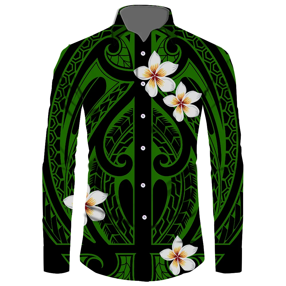 New Pattern Long Sleeve Shirt Men Viking Clothes Samoan Puletasi Polynesian Samoan Shirts For Men Tribal Island Top Men's Shirt