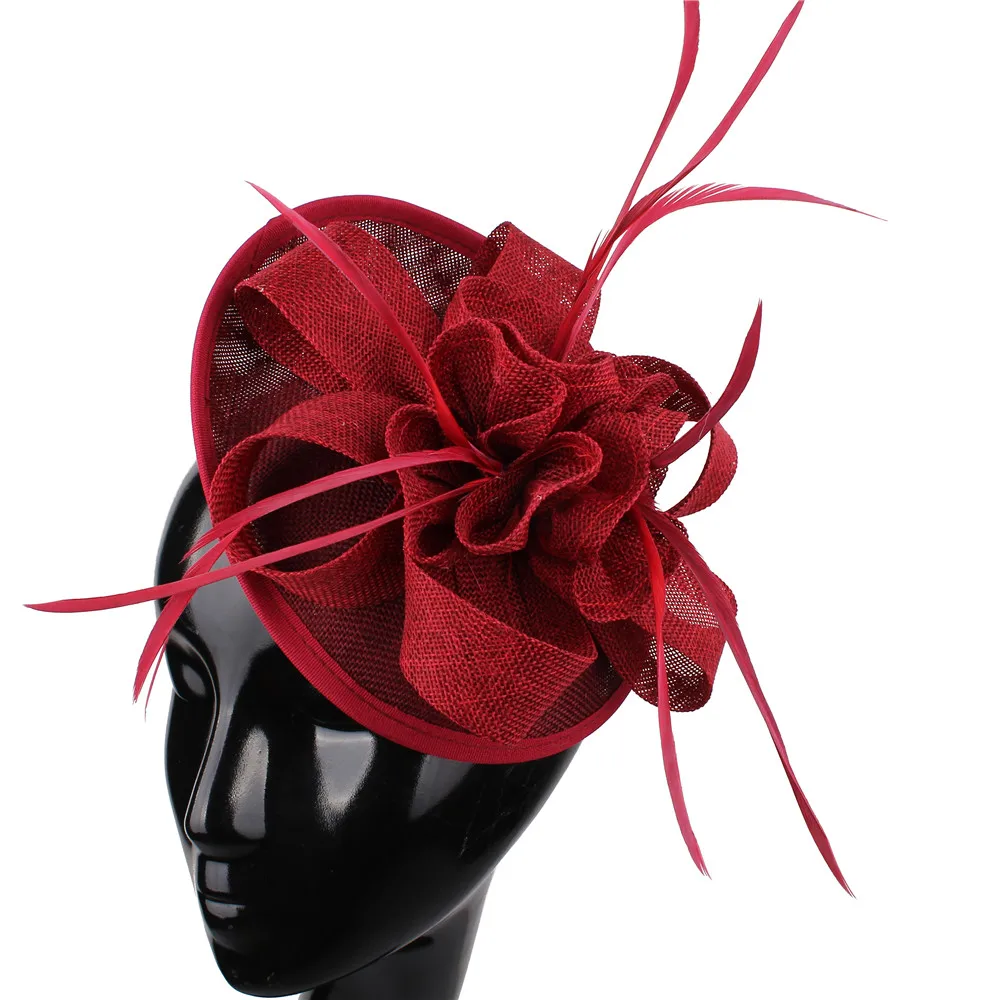 Имитация Sinamay вуалетки шляпа для женщин Кентукки Дерби Свадебная вечеринка гонки событие Новое поступление 15 цветов - Цвет: Бургундия