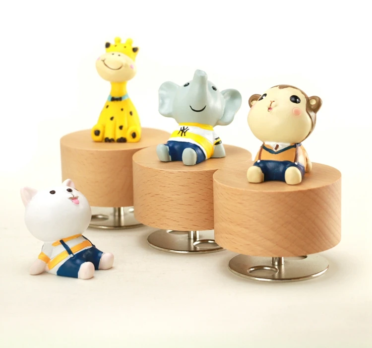 

Home Decor Cartoon Rotate Cute Mini Animal Wooden Clockwork Music Boxes Creative Unique Artware Gift Wooden Music Box