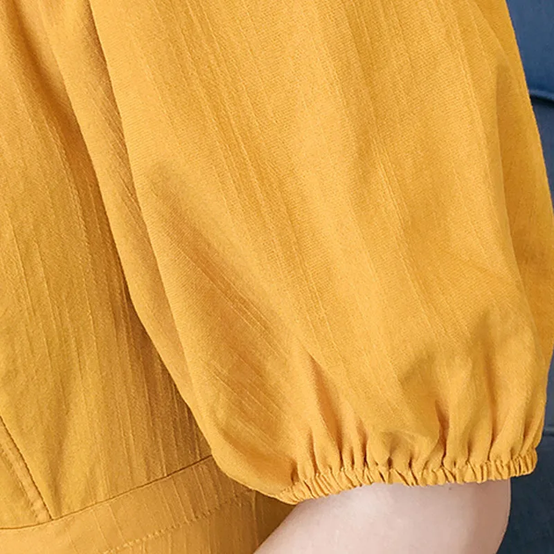 Chic Retro Women Puff Sleeve Dress 2020 Summer Fashion Square Collar Button Front  High Waist Dress Korean Ladies Dress Vestidos