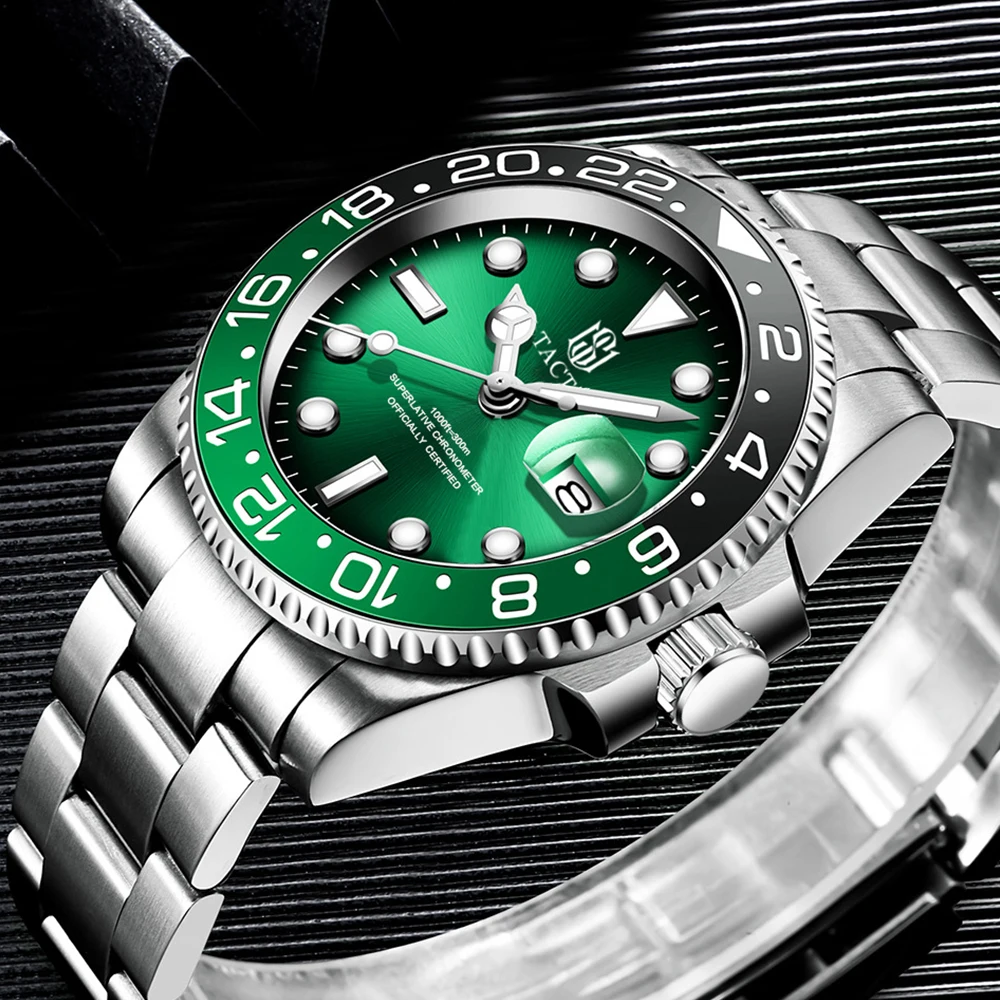 2021 TACTO Mens Watches Top Brand Luxury Gmt-Driver Sports Watches Black Steel Case Rotated Male Wrist Watch Relogios Masculinos