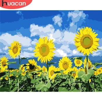 

HUACAN Oil Painting By Numbers Flower Hand Painted Paintings Drawing On Canvas DIY Pictures By Number Sunflower Kits Home Decor
