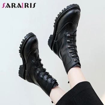 

SaraIris Mid Calf Black Boots Women Casual Daily Designer Boots Ladies Fashion Round Toe Lace Up Chunky Shoes