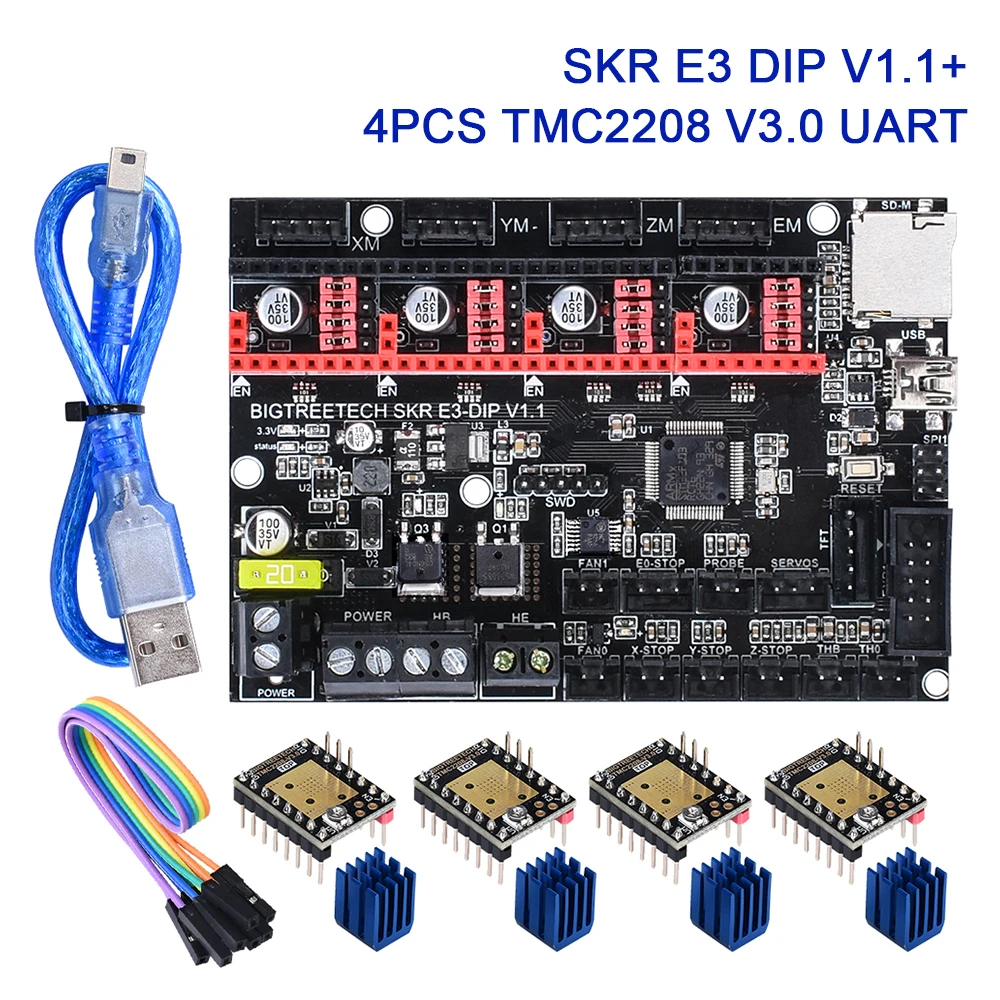 E3 DIP And 4xTMC2208 BIGTREETECH SKR MINI E3 V1.2 Control Board 32 Bit Integrated TMC2209 UART 4PCS Drivers for Ender 3 Pro Panel 3D Printer Parts - Color: E3 DIP And 4xTMC2208