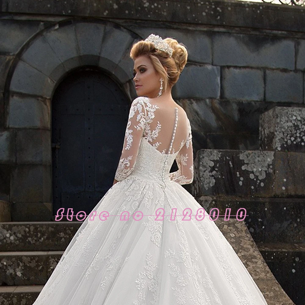 Три четверти рукав 2 в 1 шт бальное платье Свадебные платья Vestido De Noiva Boho все вокруг аппликации Белое платье размера плюс