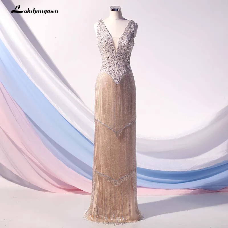 picture color Lakshmigown, роскошное карнавальное вечернее платье, платья с v-образным вырезом, бисероплетение, кисточка, модное вечернее платье, платье для соревнований, платье с открытой спиной - Цвет: picture color