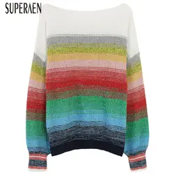 SuperAen/2019 новые женские пуловеры на осень и зиму, свитера, модные женксие кофты, топы в полоску с длинными рукавами и круглым вырезом