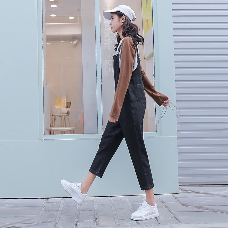 Винтажный джинсовый комбинезон для женщин весенние штаны Harajuku вышитый джинсовый комбинезон свободный с высокой талией Прямые брюки комбинезоны
