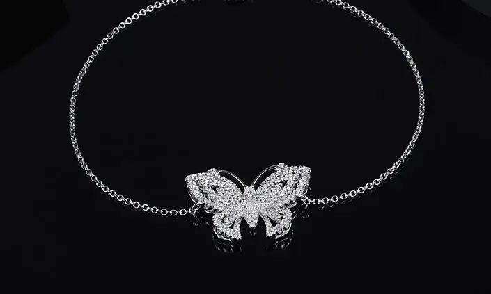 925 пробы серебряный модный браслет с бабочками из кристаллов великолепный кубический цирконий насекомые браслет Регулируемая цепочка рождественские украшения