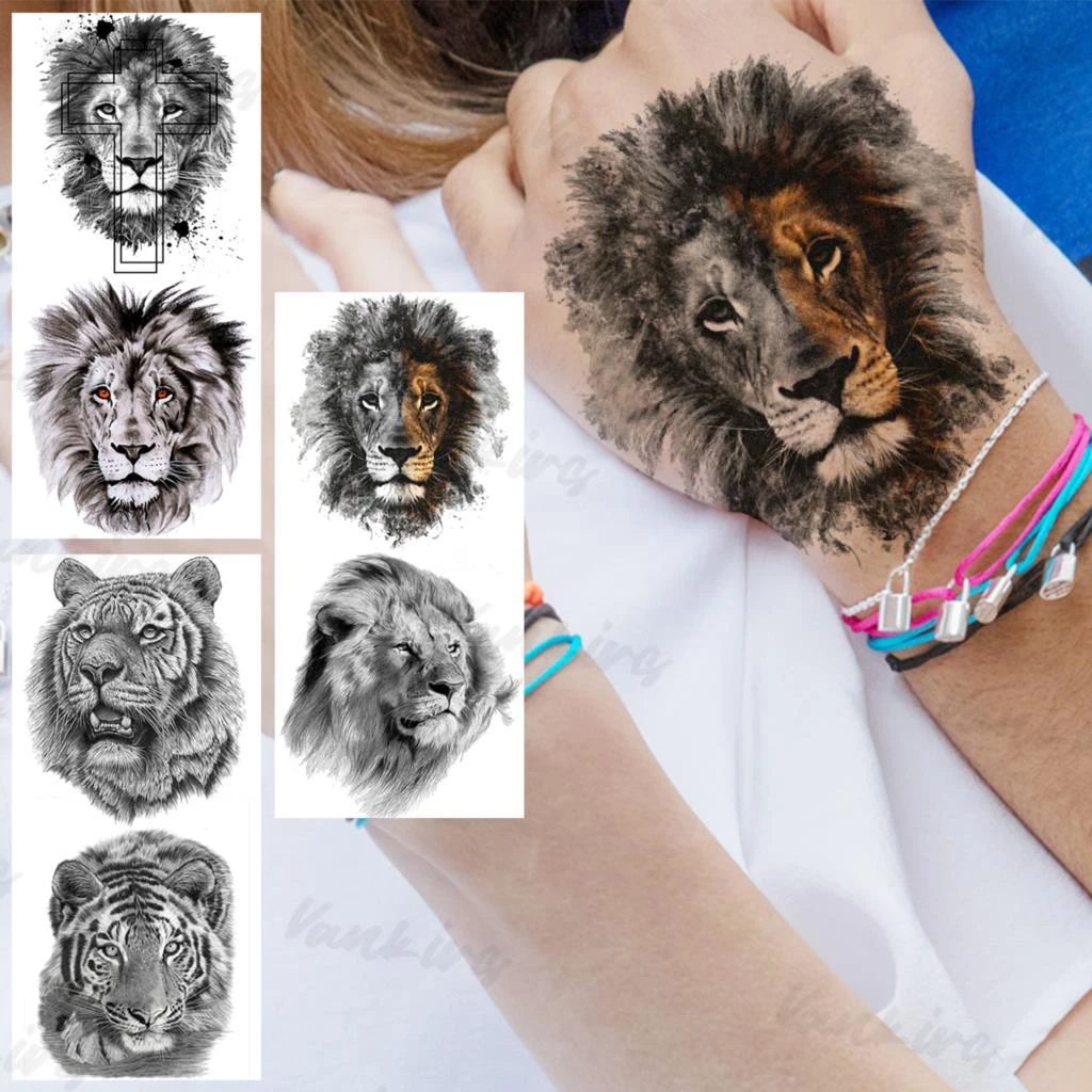 Watercolor Lion Temporary Tattoos For Women Men Realistic Tiger Geometric  Fake Tattoo Sticker Tribal Military Arm Body Tatoos - Temporary Tattoos -  AliExpress