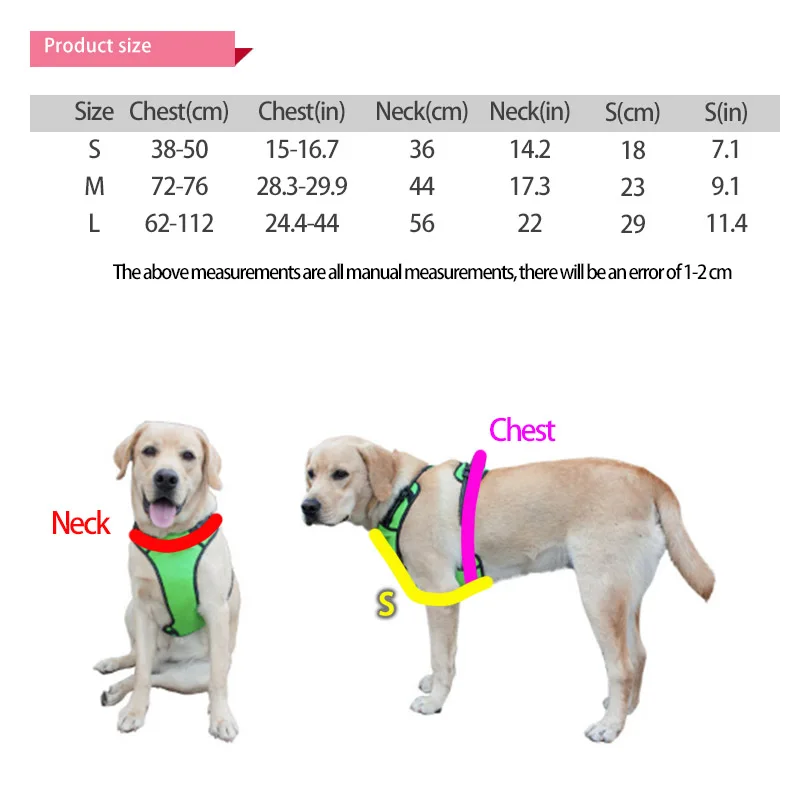 Reflective Nylon Large pet Dog Harness All Weather Service Dog Padded Adjustable Safety Vehicular Lead For Dogs Pet products