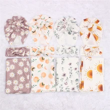 

Printed Baby Swaddle Wrap 3Pcs Set Bedding Stuff Infant Soft Receive Blankets Bamboo Rayon Bath Towels for Newborn Discharge