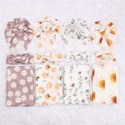 Manta envolvente estampada para bebé, Juego de 3 piezas, ropa de cama infantil, suave, recibe mantas de rayón de bambú, toallas de baño para recién nacido