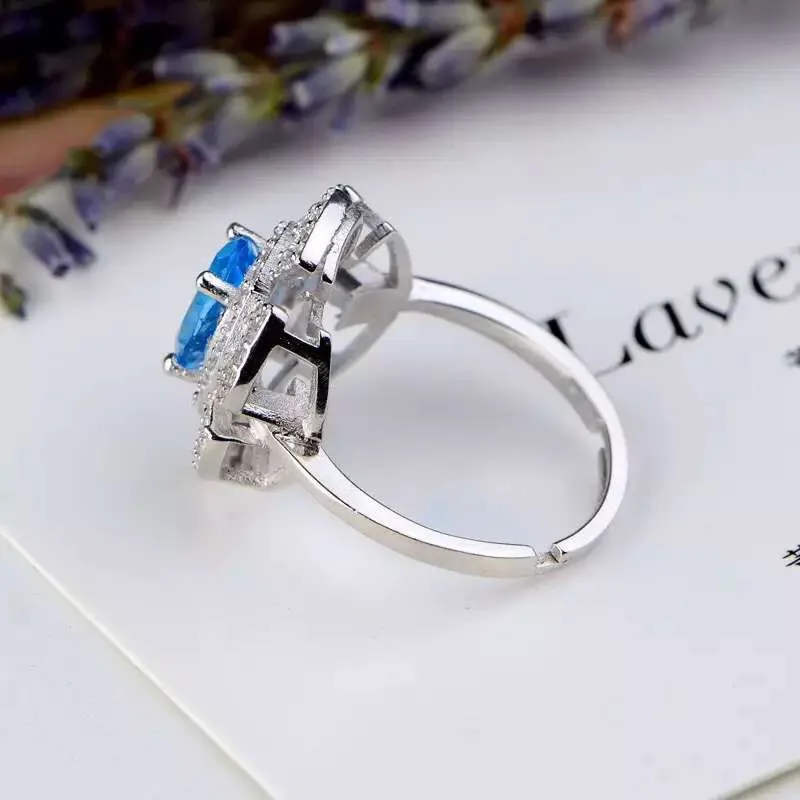 Изысканное женское серебряное кольцо с голубым топазом, натуральный камень, серебро 925 пробы, хороший цвет, подарок на день рождения, Овальный подарок на год