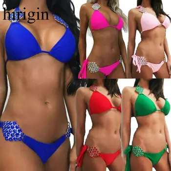 

Sexy Solid Bikini Set Low Waist Swimwear Women Brazilian Bathing Suit Summer Swimsuit Female Backless Beachwear Biquini Crystal