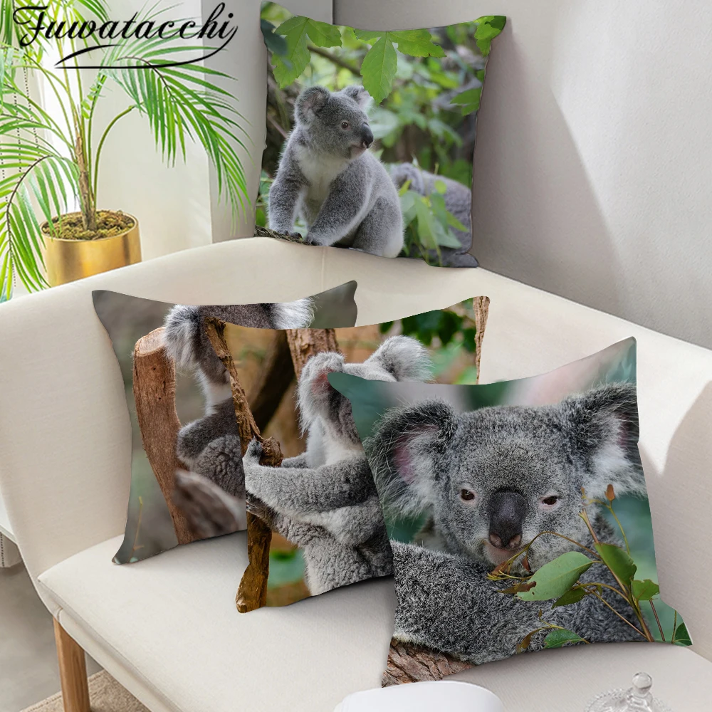 

Fuwatacchi Animal Koala Cushion Cover Panda Photo Printed Pillows Cover Polyester Pillowcase for Home Sofa Decorative Pillows