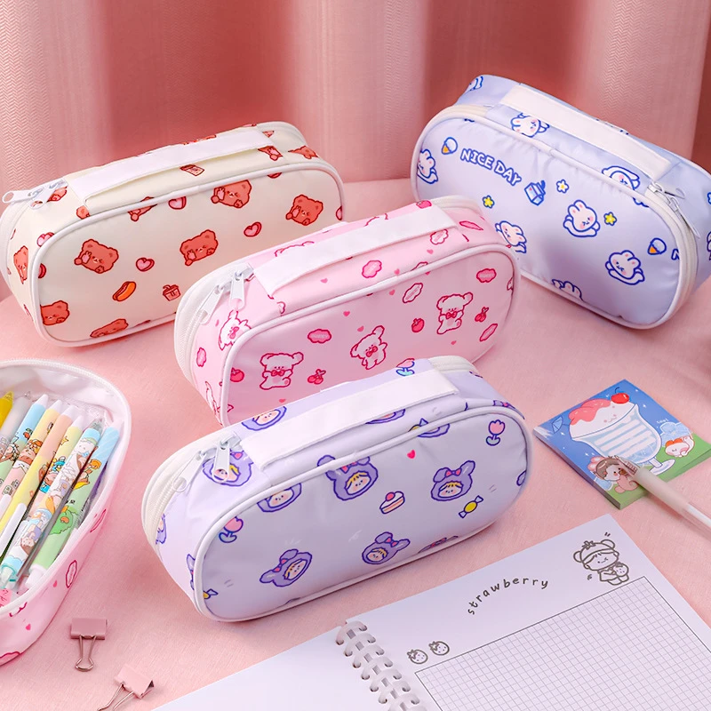 Estuches de lápices de dibujos animados Kawaii para niñas, gran bolsa de almacenamiento para bolígrafos, suministros escolares, organizador de papelería, caja de lápices de colores Coreanos|Estuches escolares| AliExpress