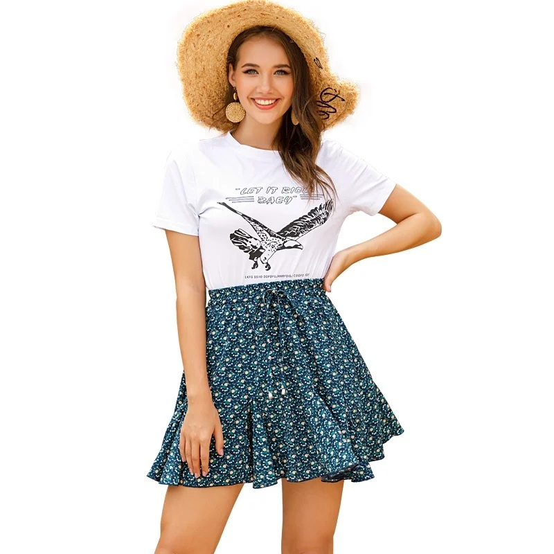

Sexy Pleated Skirt Woman Skirts Summer High Waist Skirt Printed Bow Short Skirts Womens